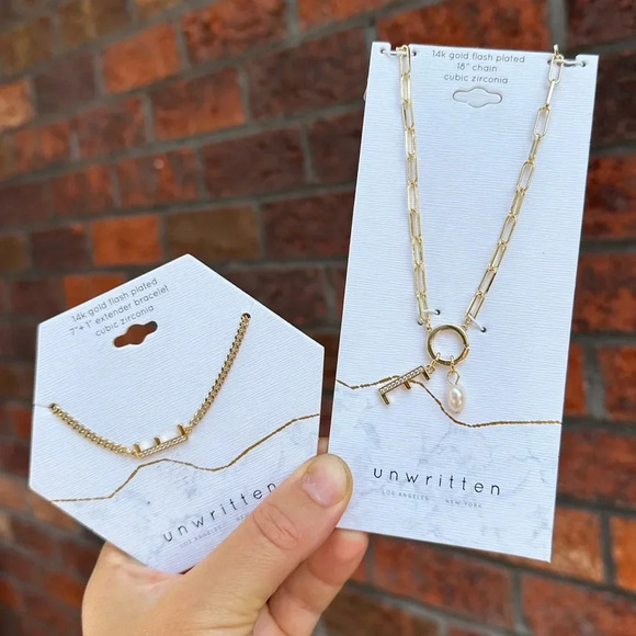 Gold Chain E Initial Crystal Bracelet&Necklace Set - Picture 3 of 12